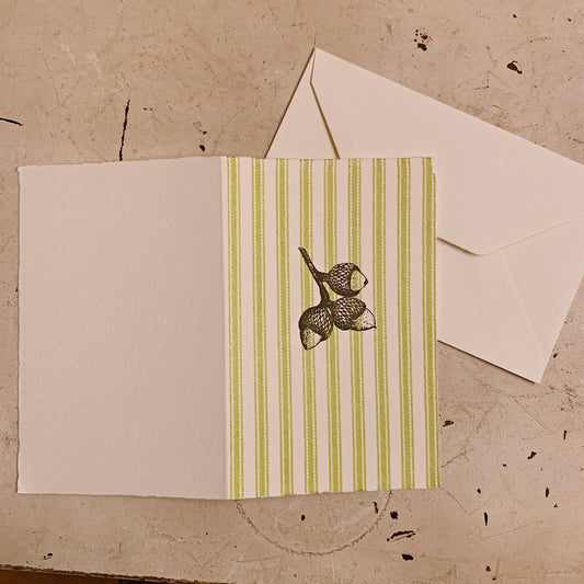 Hand printed card- mini acorns