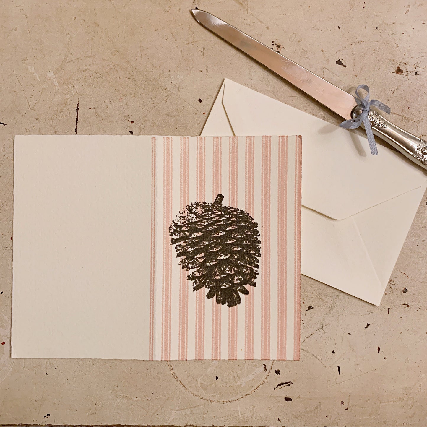 Hand printed card- Conifer cone