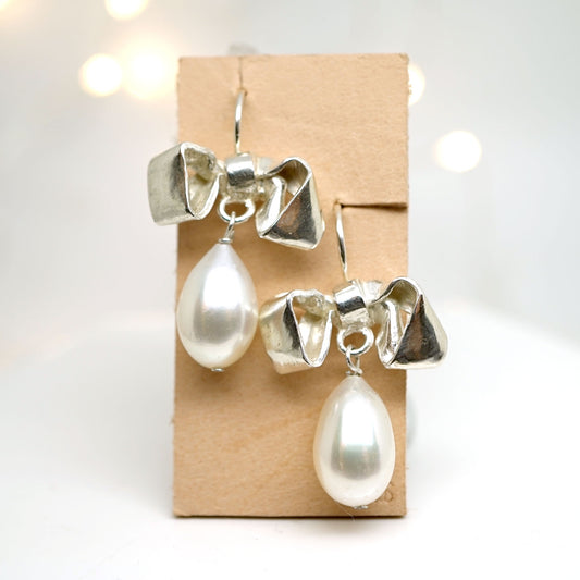 Bow Earrings with Pearls